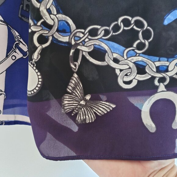 Express Camisole Tank Top Y2K Chain Butterfly Size L Blue Silver Satin Flowy - Picture 5 of 11